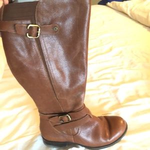Naturalized wide calf brown leather boots
